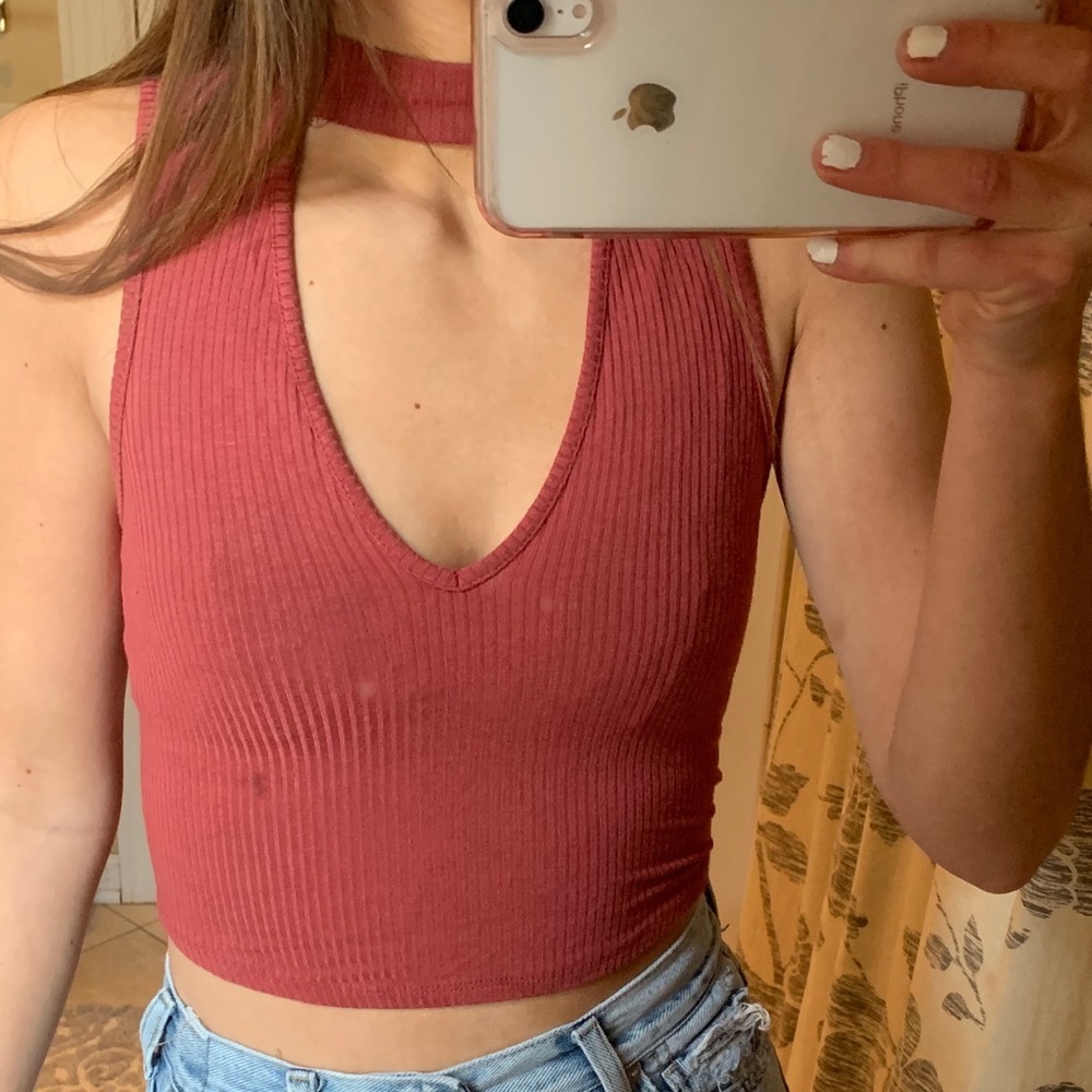 open V turtleneck crop top